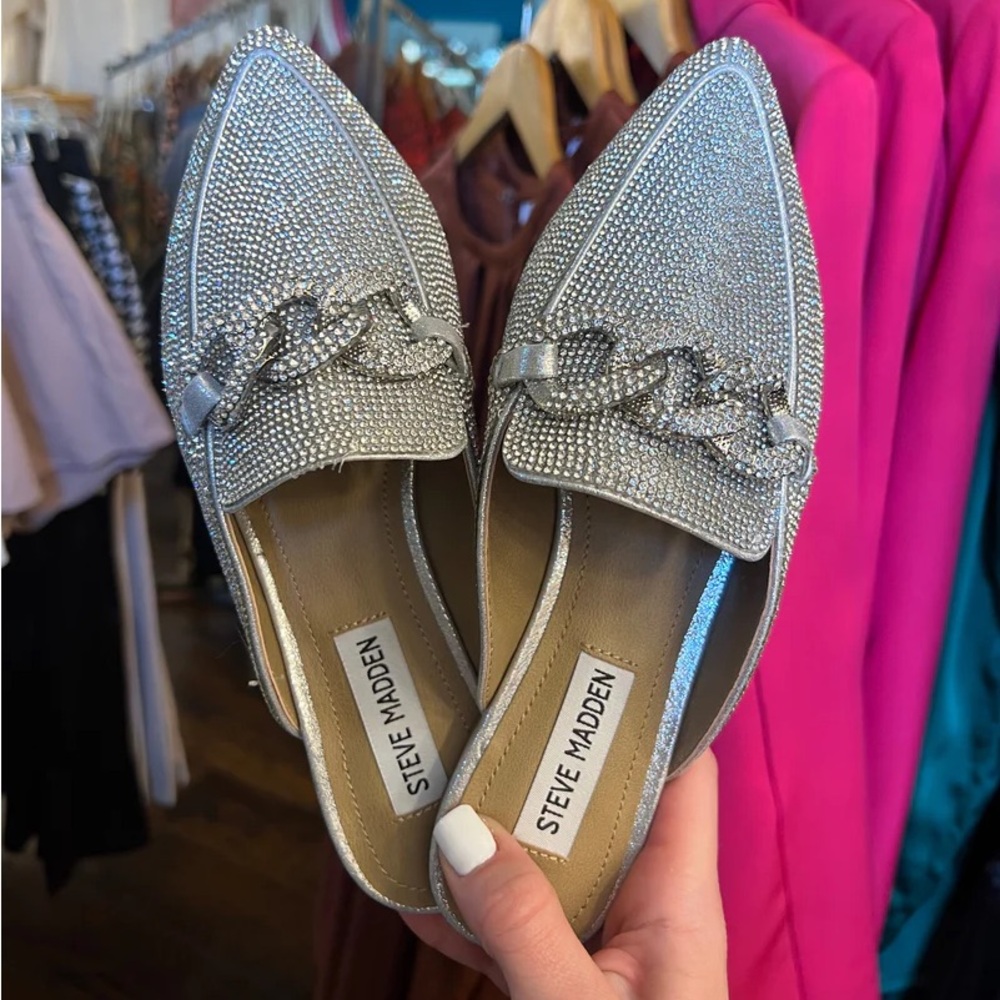 Steve Madden Silver Flats with Bow Detail